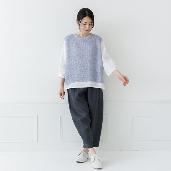 【crea delice】紙纖維混紡側開衩針織背心 Japan E-Shop