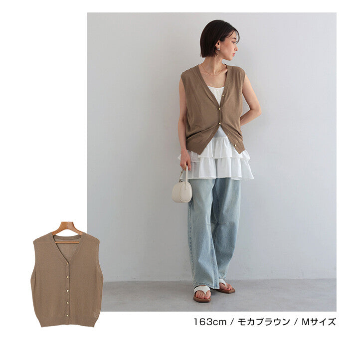 【Alma Design】UV防曬接觸冷感無袖V領薄透針織外套 顏色