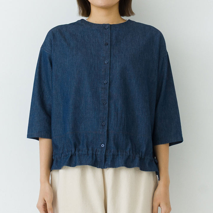 【kermu】薄身丹寧抽繩寬版襯衫 Japan E-Shop