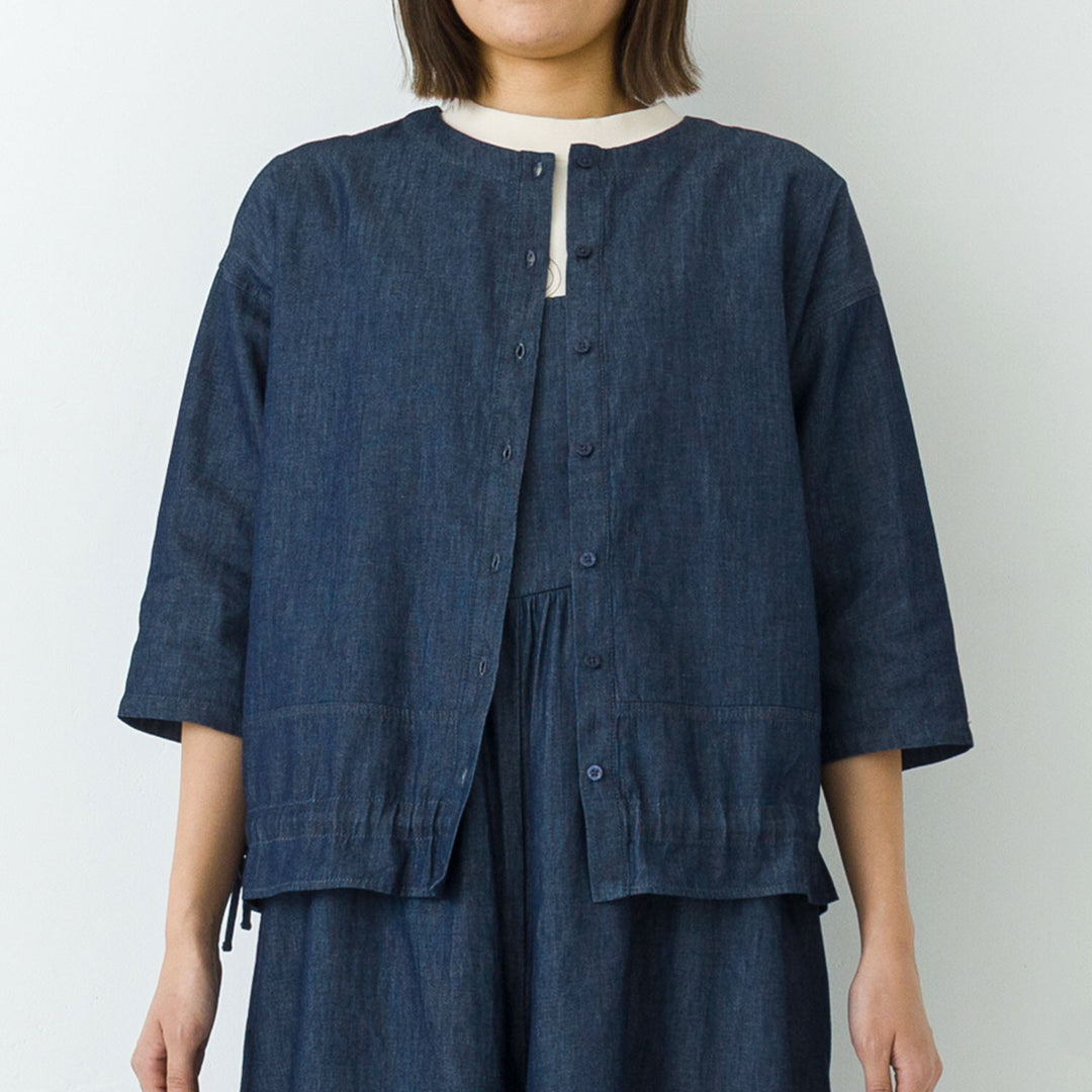 【kermu】薄身丹寧抽繩寬版襯衫 Japan E-Shop