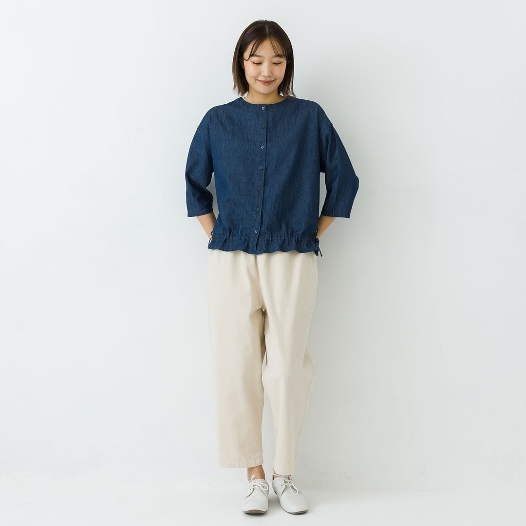 【kermu】薄身丹寧抽繩寬版襯衫 Japan E-Shop