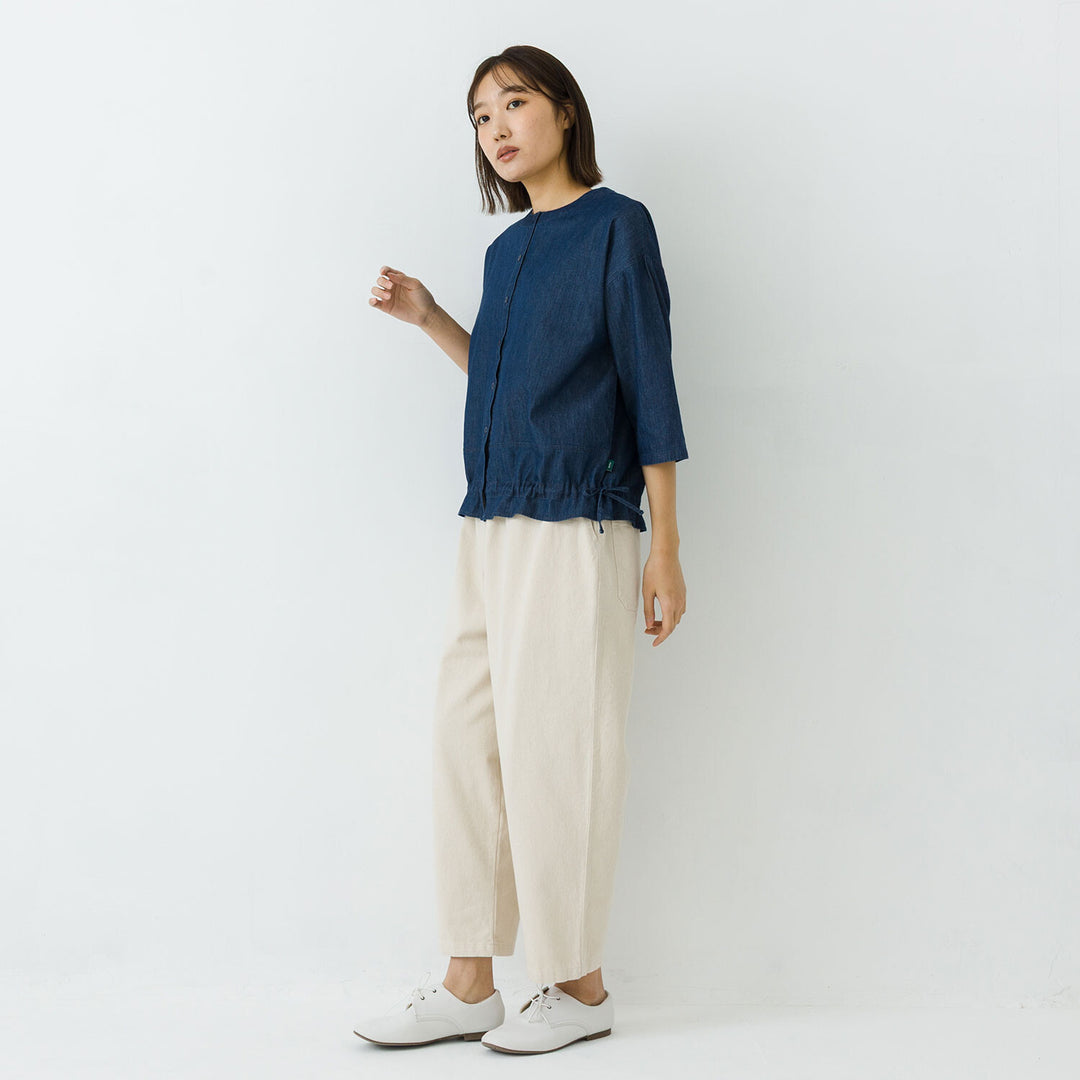 【kermu】薄身丹寧抽繩寬版襯衫 Japan E-Shop