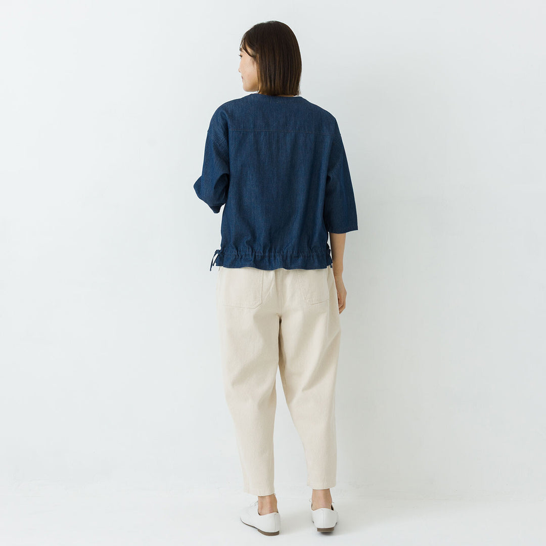 【kermu】薄身丹寧抽繩寬版襯衫 Japan E-Shop