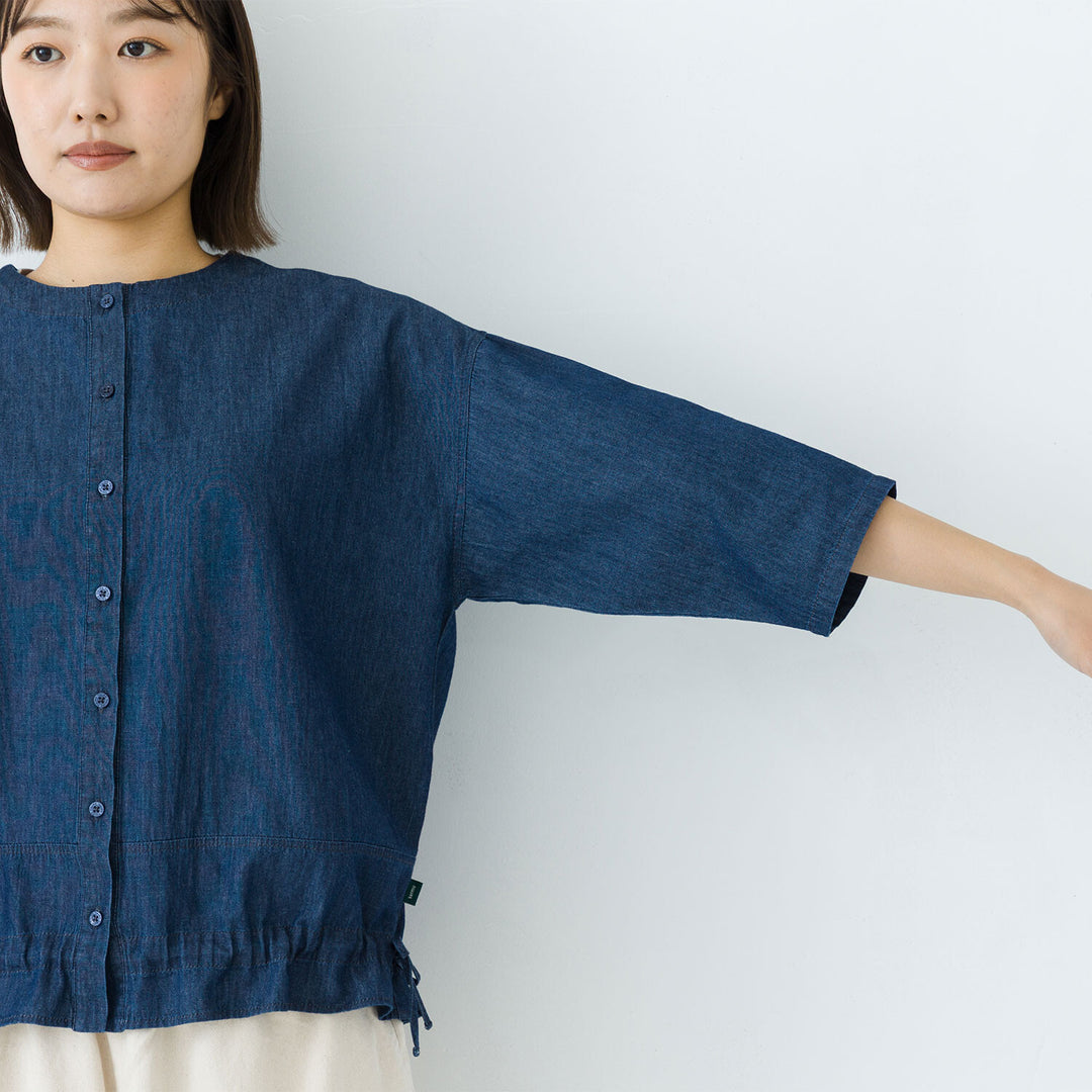 【kermu】薄身丹寧抽繩寬版襯衫 Japan E-Shop