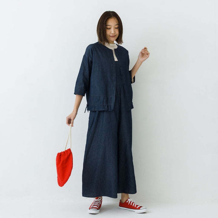 【kermu】薄身丹寧抽繩寬版襯衫 Japan E-Shop
