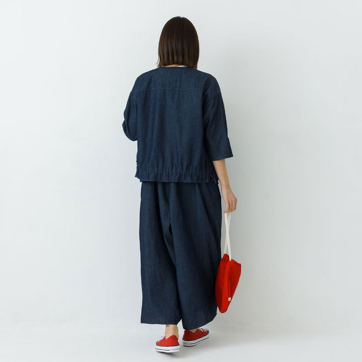 【kermu】薄身丹寧抽繩寬版襯衫 Japan E-Shop