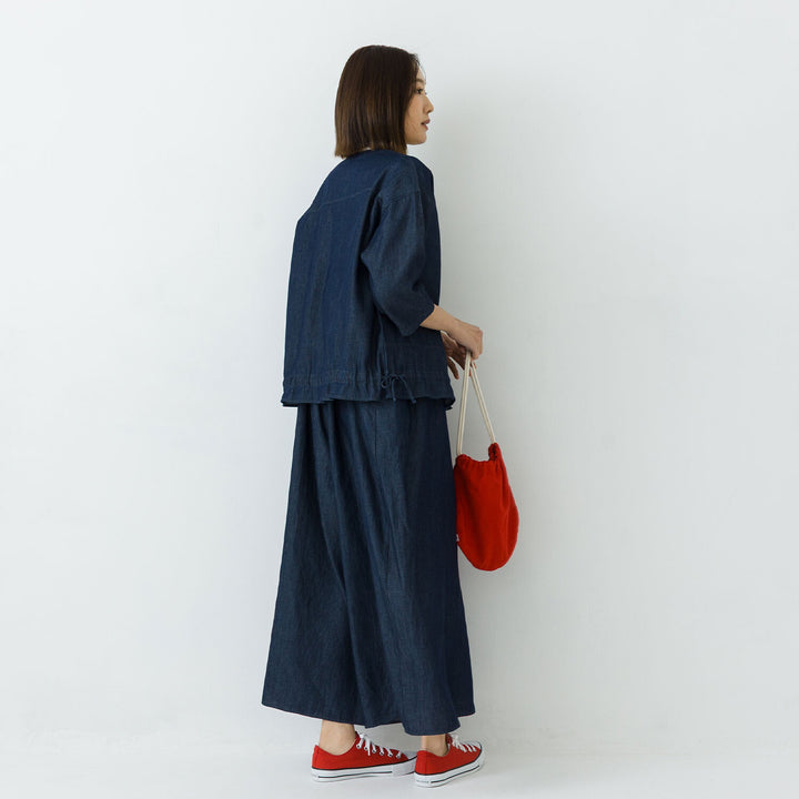 【kermu】薄身丹寧抽繩寬版襯衫 Japan E-Shop