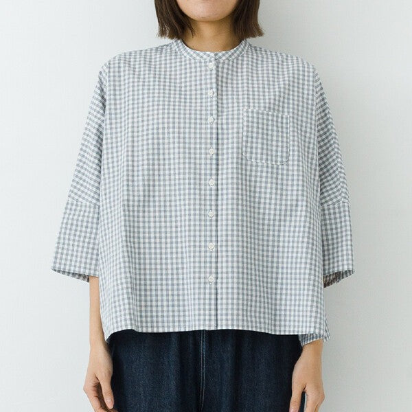 【kermu】純棉府綢立領七分袖寬版襯衫 Japan E-Shop