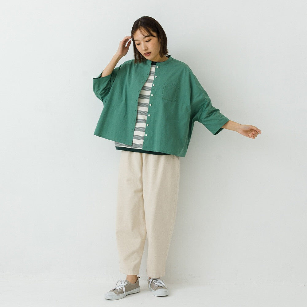 【kermu】純棉府綢立領七分袖寬版襯衫 Japan E-Shop