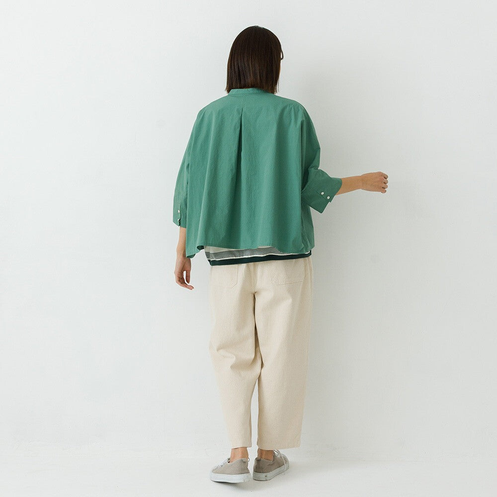 【kermu】純棉府綢立領七分袖寬版襯衫 Japan E-Shop
