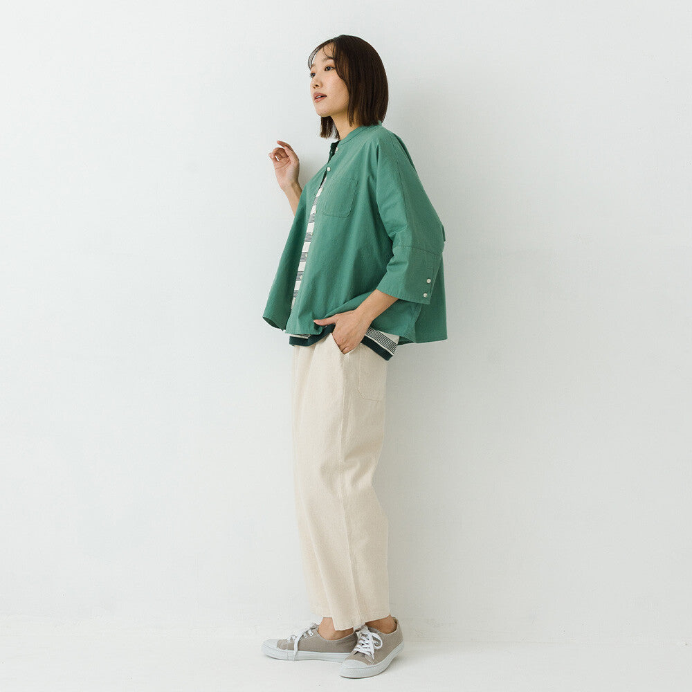 【kermu】純棉府綢立領七分袖寬版襯衫 Japan E-Shop
