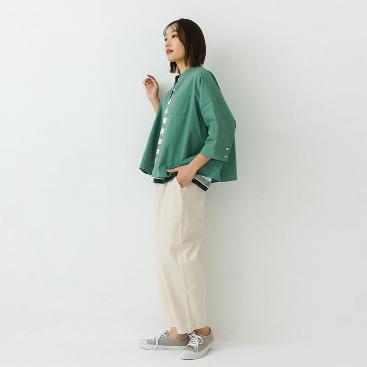 【kermu】純棉府綢立領七分袖寬版襯衫 Japan E-Shop