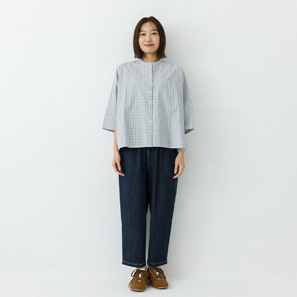 【kermu】純棉府綢立領七分袖寬版襯衫 Japan E-Shop