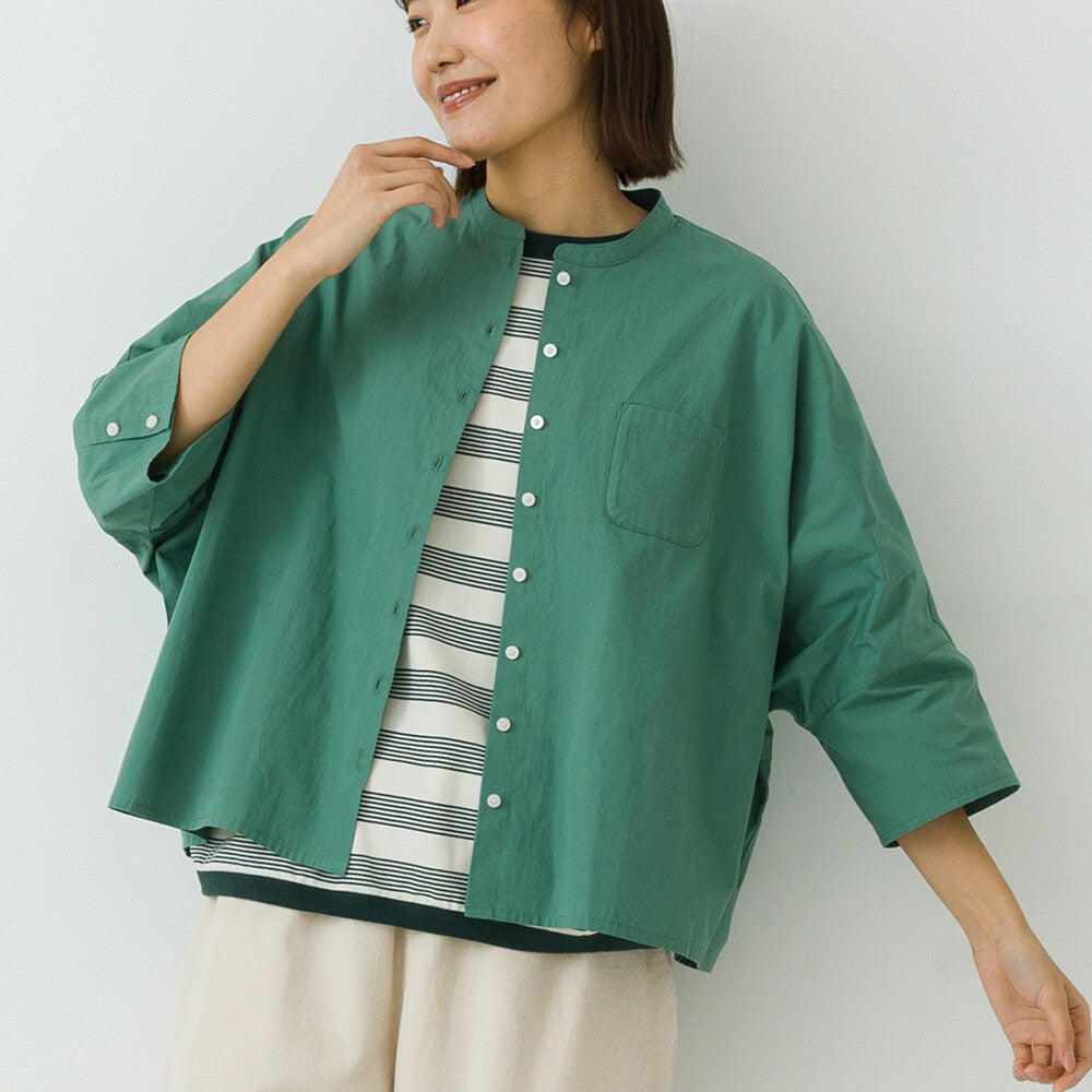 【kermu】純棉府綢立領七分袖寬版襯衫 Japan E-Shop