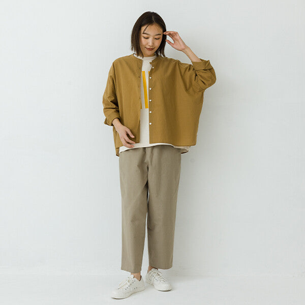 【kermu】透膚棉質立領七分袖寬版襯衫 Japan E-Shop