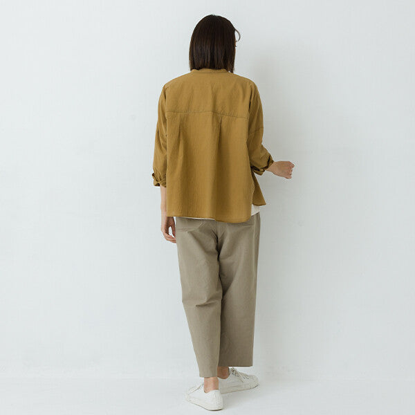 【kermu】透膚棉質立領七分袖寬版襯衫 Japan E-Shop
