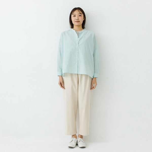 【kermu】透膚棉質立領七分袖寬版襯衫 Japan E-Shop