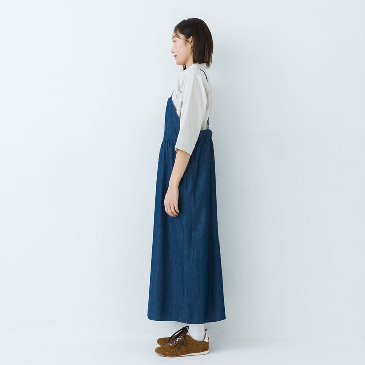 【kermu】輕磅棉質丹寧寬版吊帶連身褲 Japan E-Shop