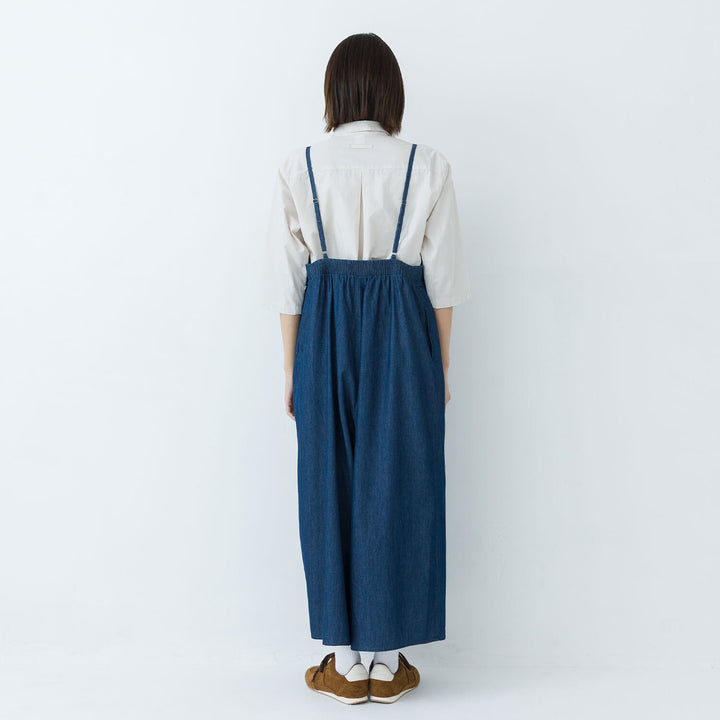【kermu】輕磅棉質丹寧寬版吊帶連身褲 Japan E-Shop