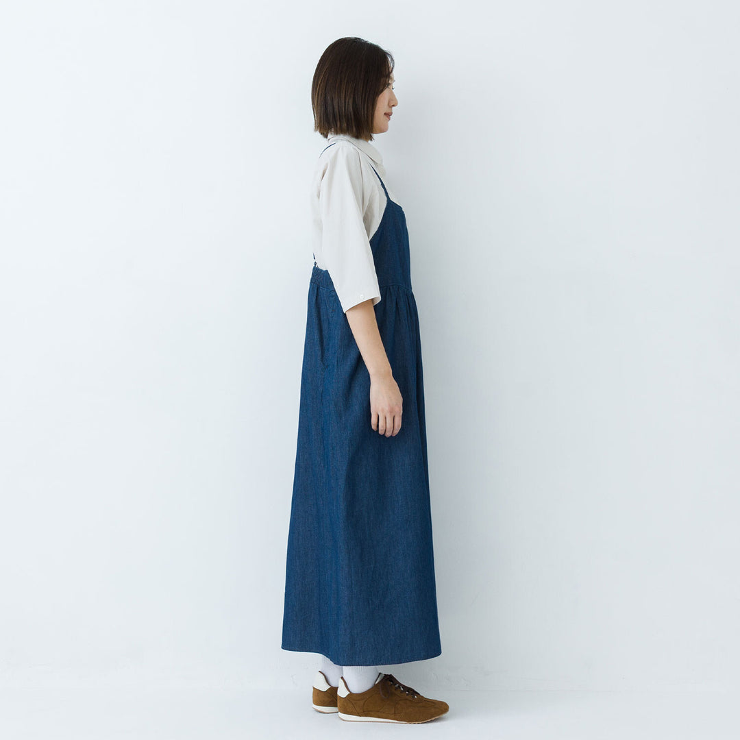 【kermu】輕磅棉質丹寧寬版吊帶連身褲 Japan E-Shop
