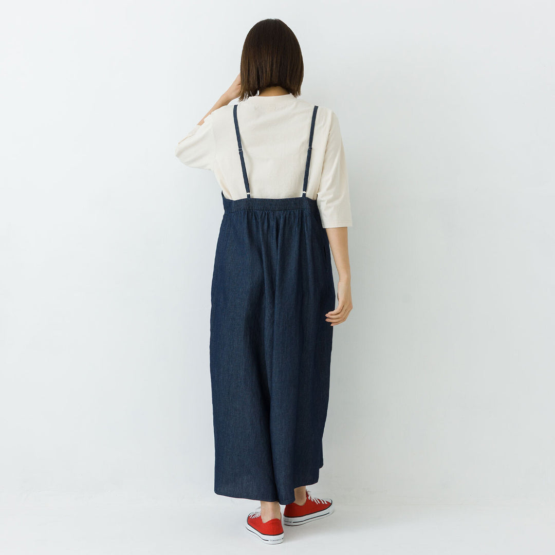 【kermu】輕磅棉質丹寧寬版吊帶連身褲 Japan E-Shop