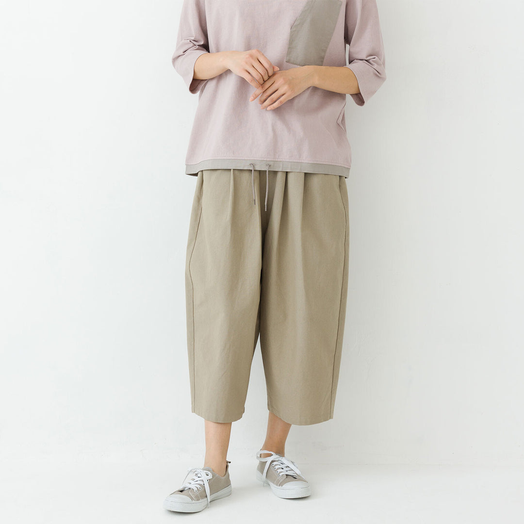 【kermu】棉質牛津鬆緊腰寬版七分褲 Japan E-Shop