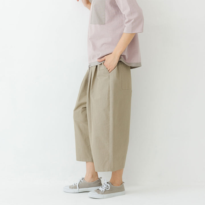 【kermu】棉質牛津鬆緊腰寬版七分褲 Japan E-Shop