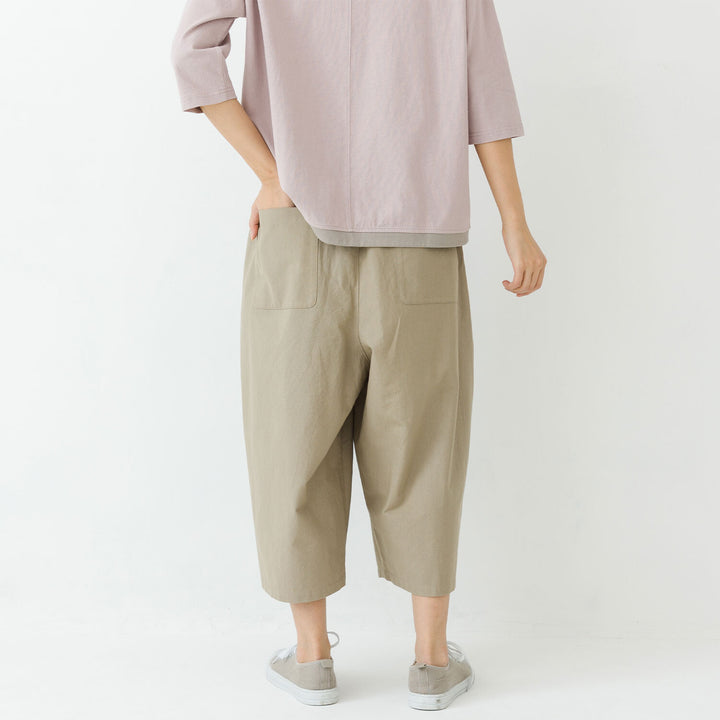 【kermu】棉質牛津鬆緊腰寬版七分褲 Japan E-Shop