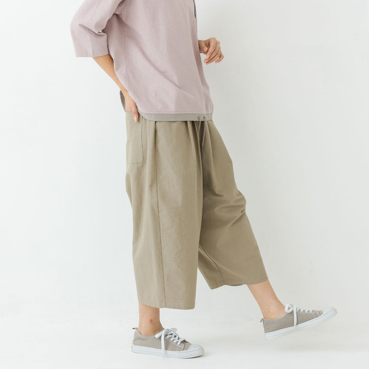 【kermu】棉質牛津鬆緊腰寬版七分褲 Japan E-Shop