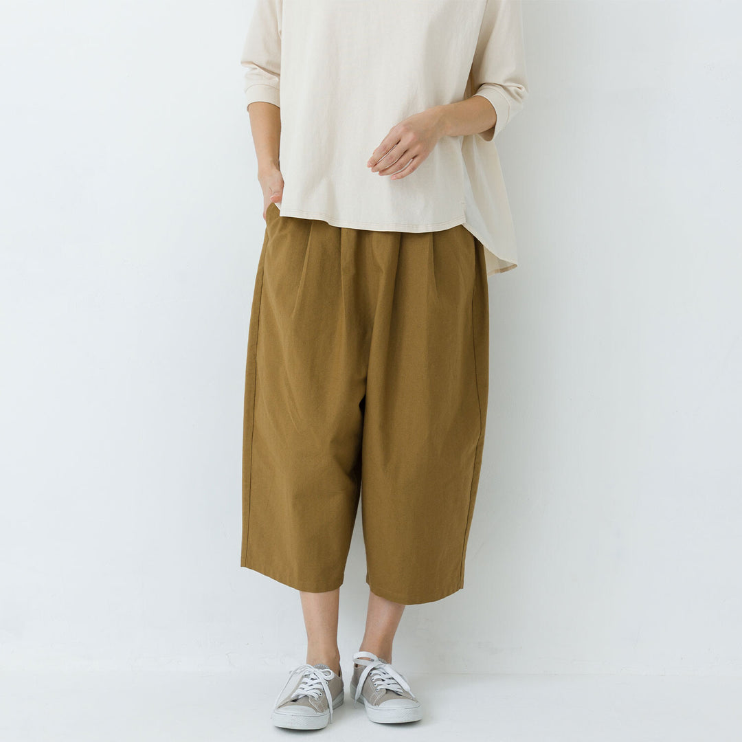 【kermu】棉質牛津鬆緊腰寬版七分褲 Japan E-Shop