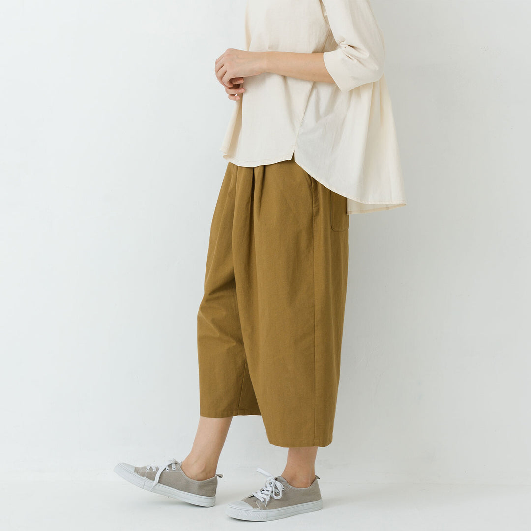 【kermu】棉質牛津鬆緊腰寬版七分褲 Japan E-Shop