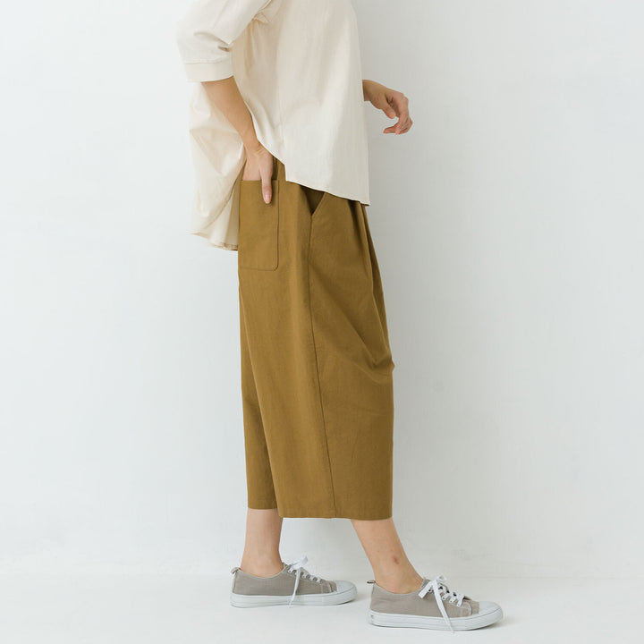 【kermu】棉質牛津鬆緊腰寬版七分褲 Japan E-Shop