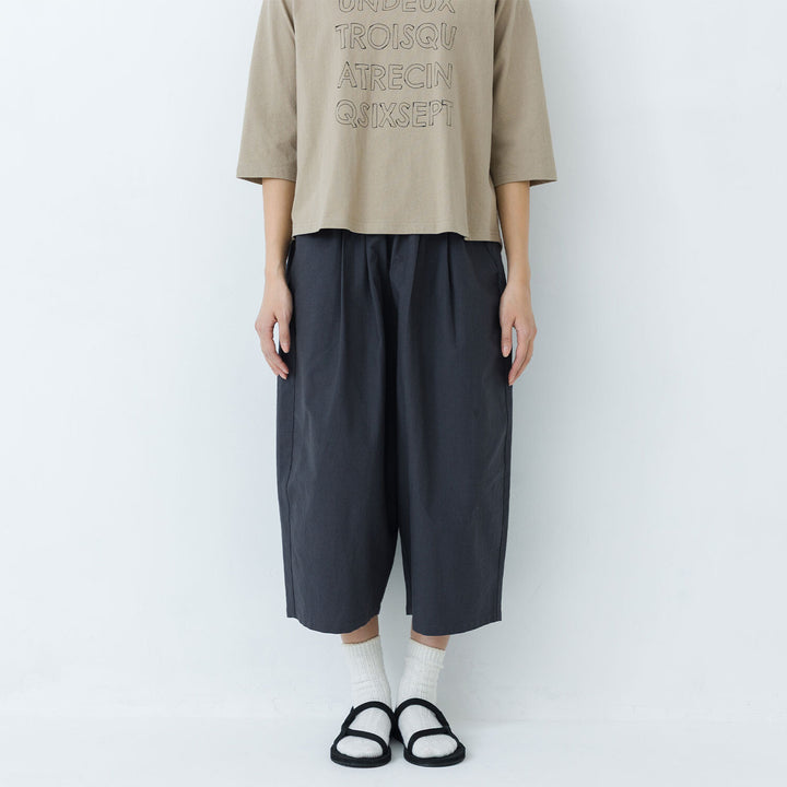 【kermu】棉質牛津鬆緊腰寬版七分褲 Japan E-Shop