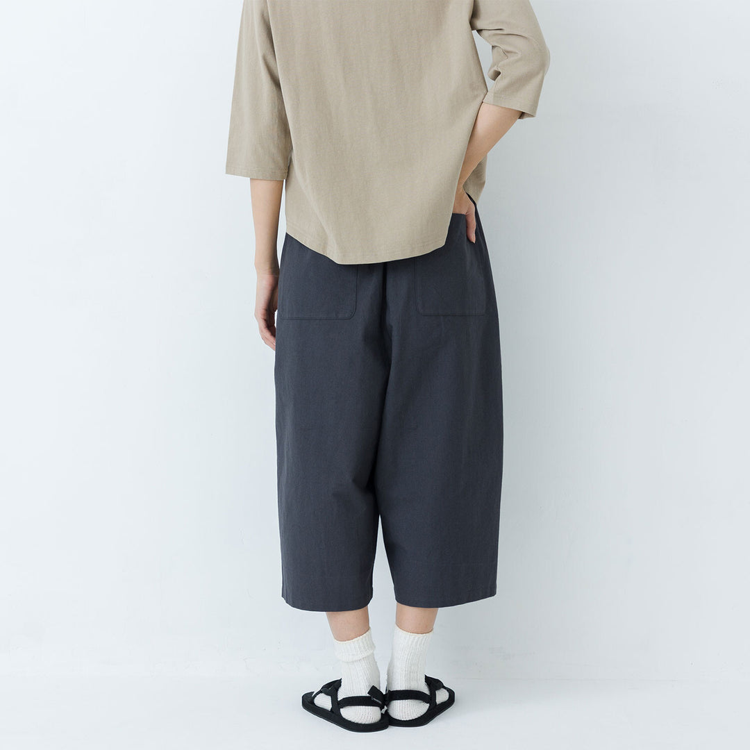 【kermu】棉質牛津鬆緊腰寬版七分褲 Japan E-Shop