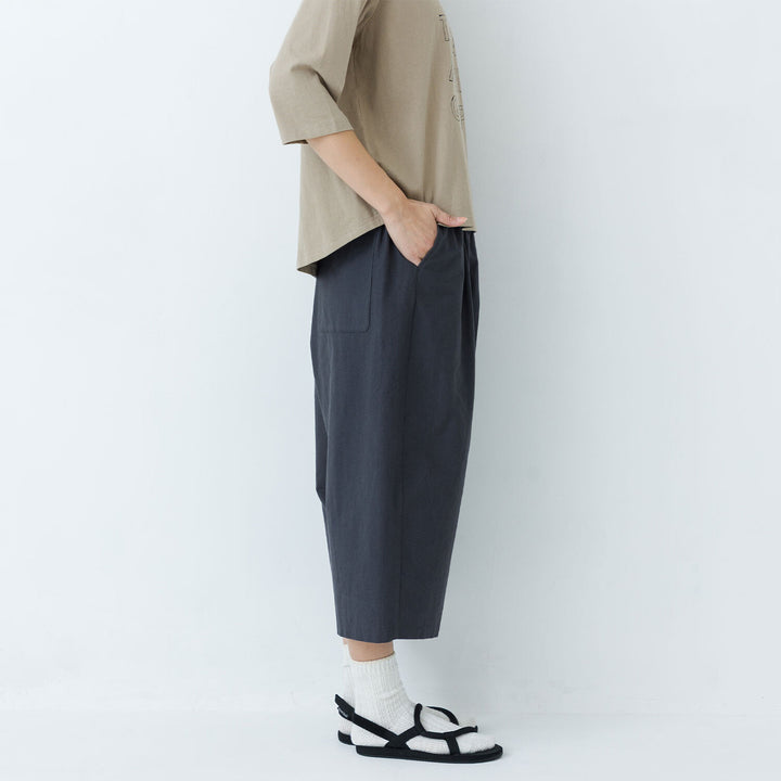 【kermu】棉質牛津鬆緊腰寬版七分褲 Japan E-Shop