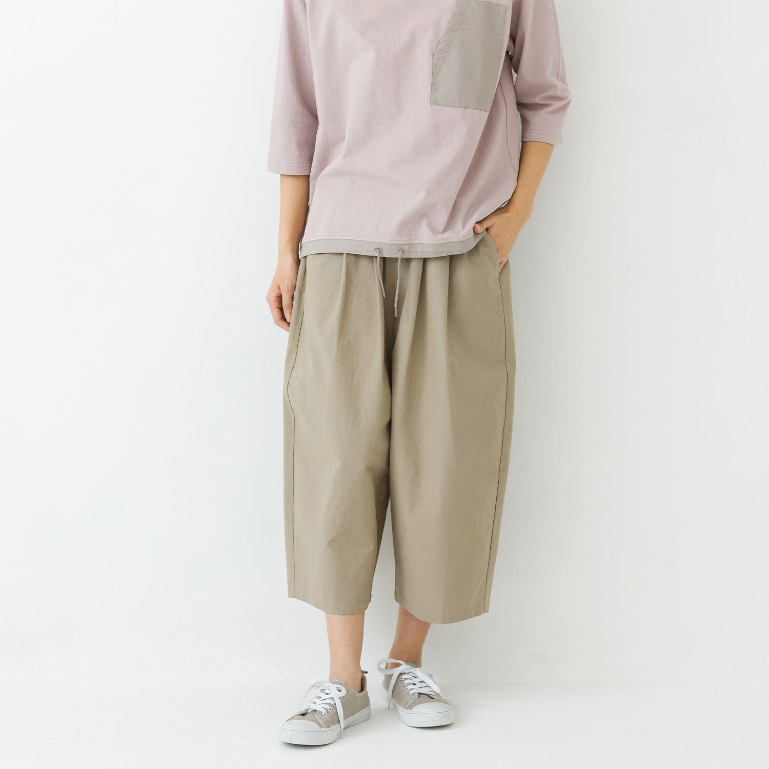【kermu】棉質牛津鬆緊腰寬版七分褲 Japan E-Shop