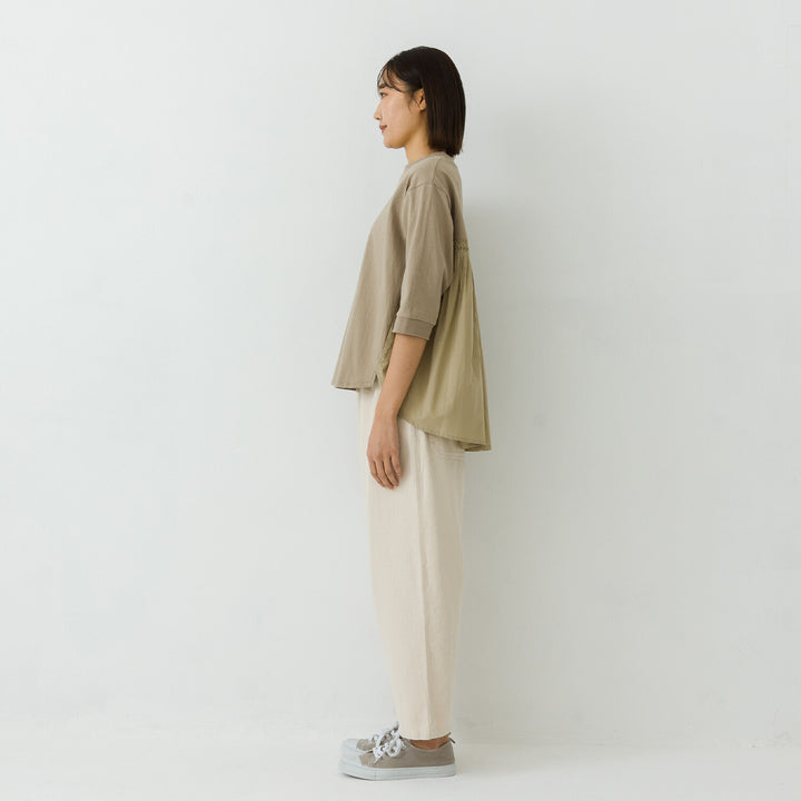 【kermu】再生棉後背拼接七分袖T恤 Japan E-Shop