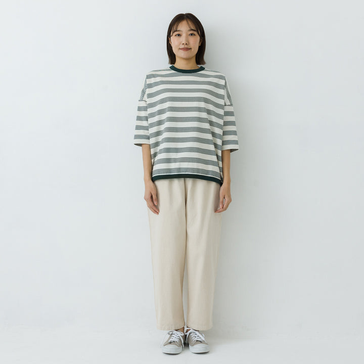 【kermu】多色條紋弧形七分袖寬版T恤 Japan E-Shop