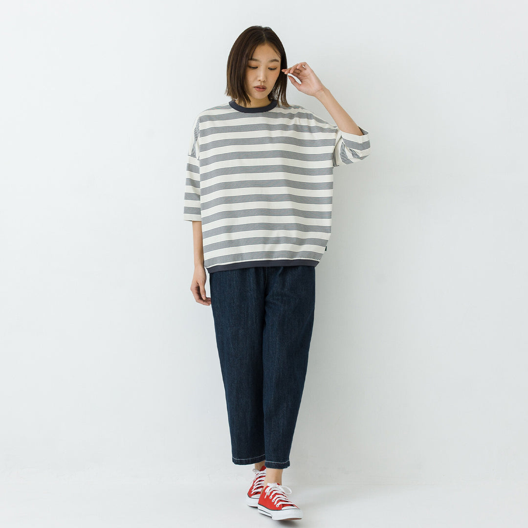 【kermu】多色條紋弧形七分袖寬版T恤 Japan E-Shop