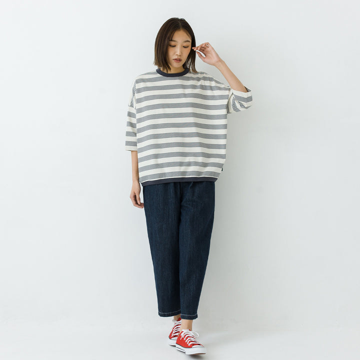 【kermu】多色條紋弧形七分袖寬版T恤 Japan E-Shop