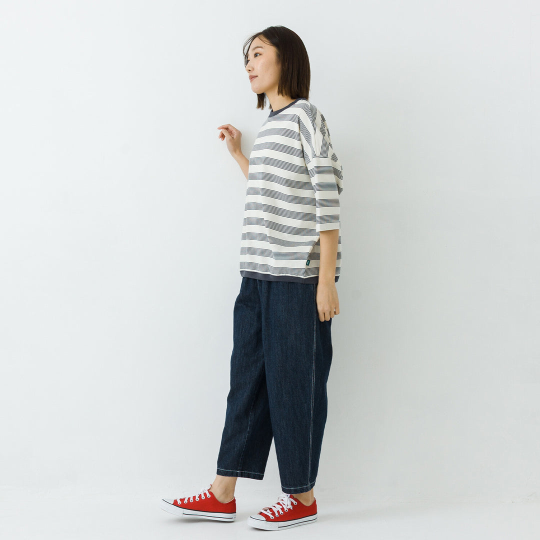【kermu】多色條紋弧形七分袖寬版T恤 Japan E-Shop