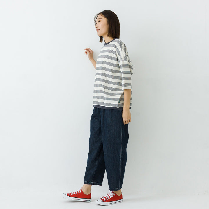 【kermu】多色條紋弧形七分袖寬版T恤 Japan E-Shop