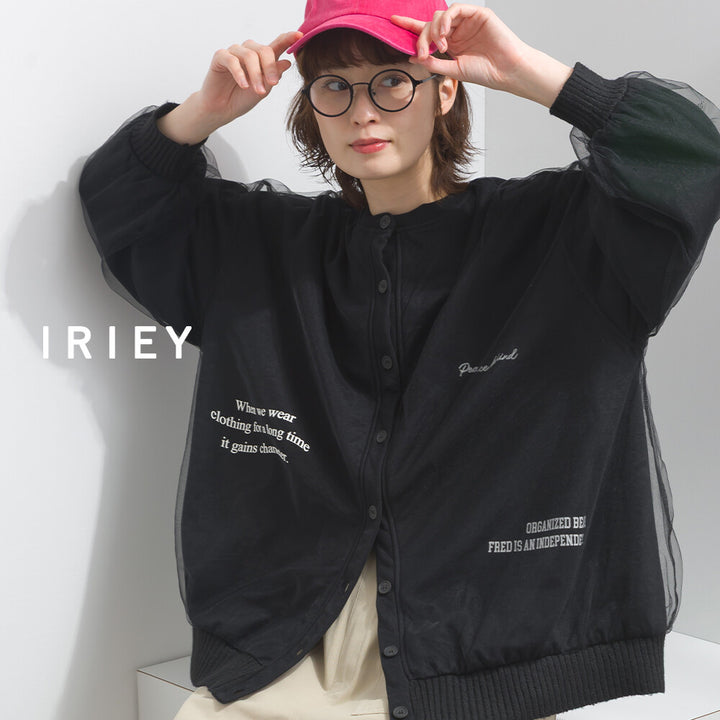 【iriey】薄紗拼接 半拉鍊印花 寬鬆套頭衫 Japan E-Shop