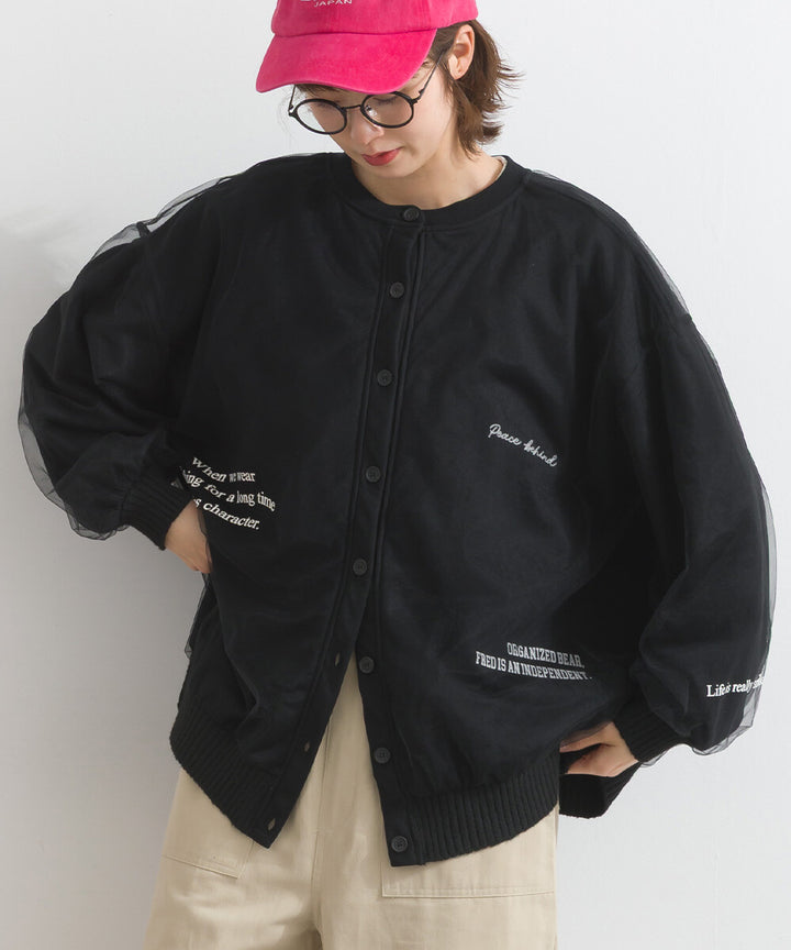 【iriey】薄紗拼接 半拉鍊印花 寬鬆套頭衫 Japan E-Shop