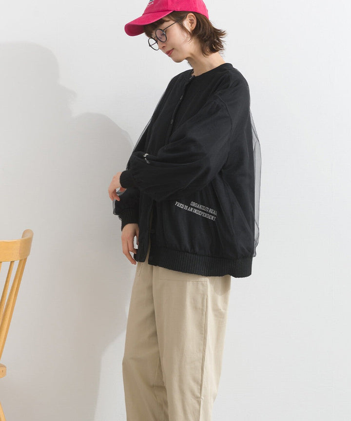 【iriey】薄紗拼接 半拉鍊印花 寬鬆套頭衫 Japan E-Shop