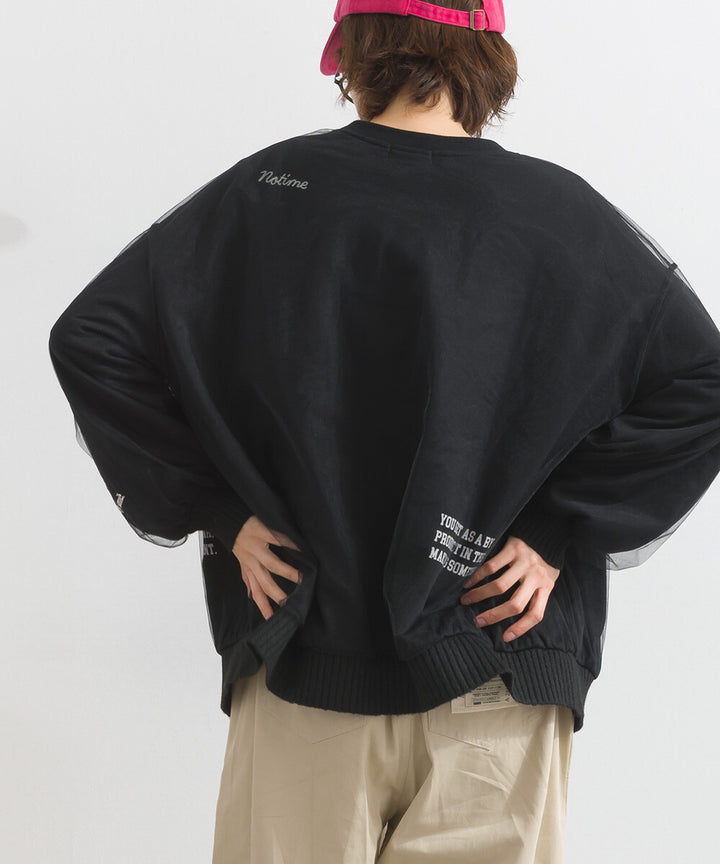 【iriey】薄紗拼接 半拉鍊印花 寬鬆套頭衫 Japan E-Shop
