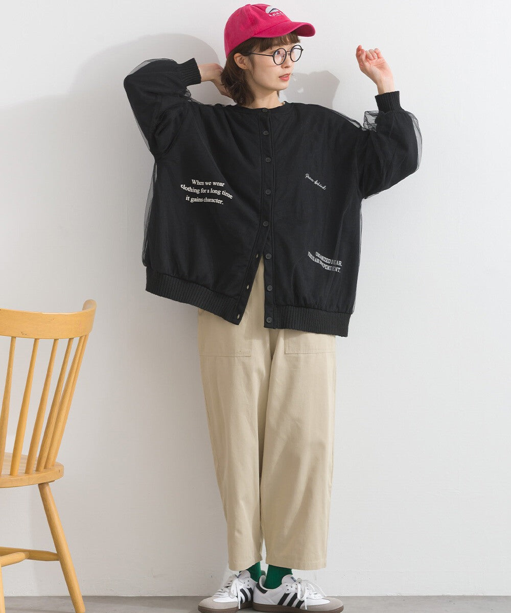 【iriey】薄紗拼接 半拉鍊印花 寬鬆套頭衫 Japan E-Shop