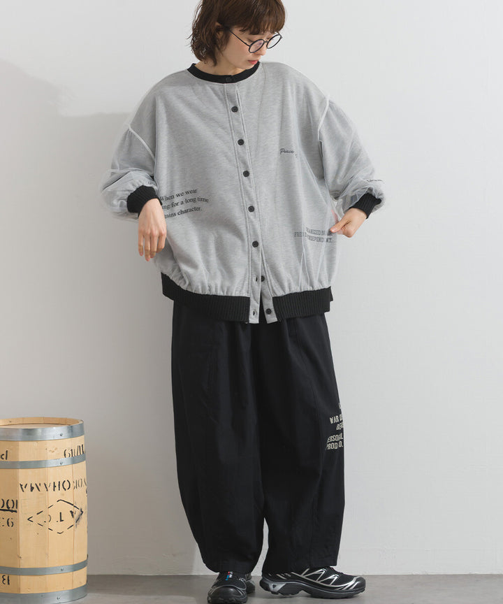 【iriey】薄紗拼接 半拉鍊印花 寬鬆套頭衫 Japan E-Shop