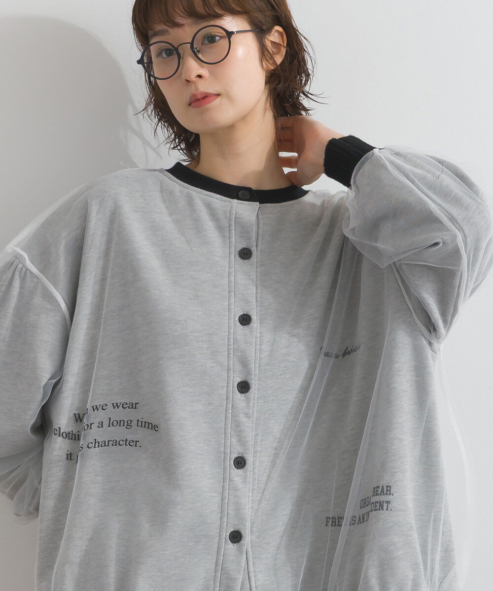 【iriey】薄紗拼接 半拉鍊印花 寬鬆套頭衫 Japan E-Shop