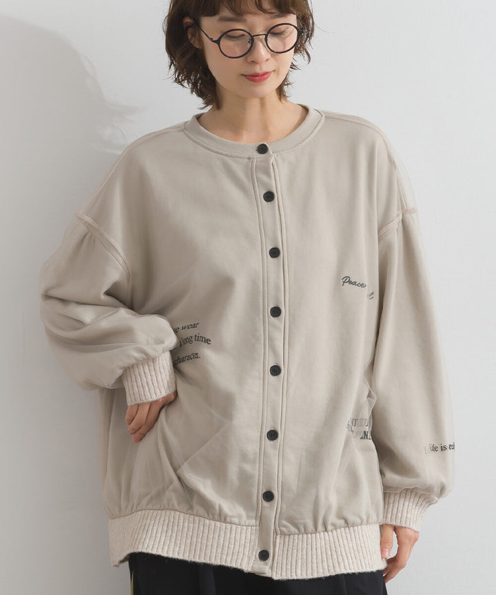 【iriey】薄紗拼接 半拉鍊印花 寬鬆套頭衫 Japan E-Shop